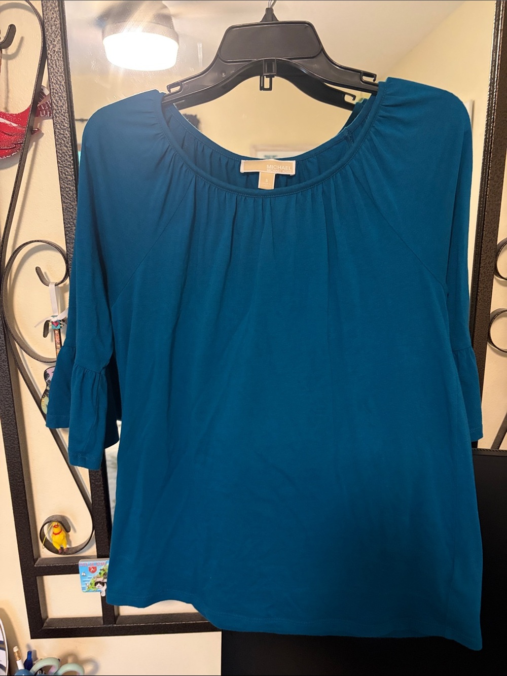 Michael Kors Teal Round Neck 3/4 Sleeve Women's Top